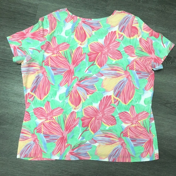 Talbots Tee Pink Green Floral T-Shirt Short Sleeve Petite Knit Womens Size 3XP - Picture 2 of 9
